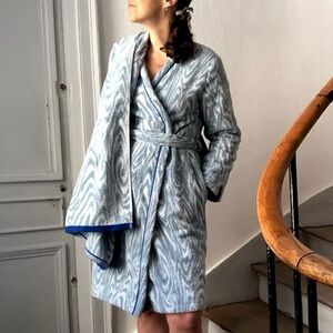 Kenzo Textured Blue and White Bathrobe